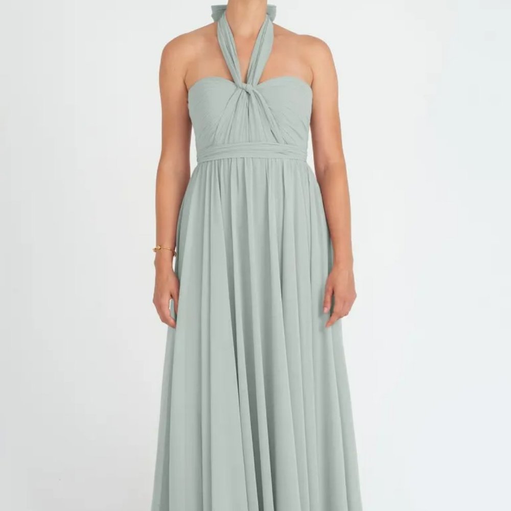 Jenny Yoo Mira Style Adjustable Chiffon Bridesmaid Dress Morning Mist Size 6